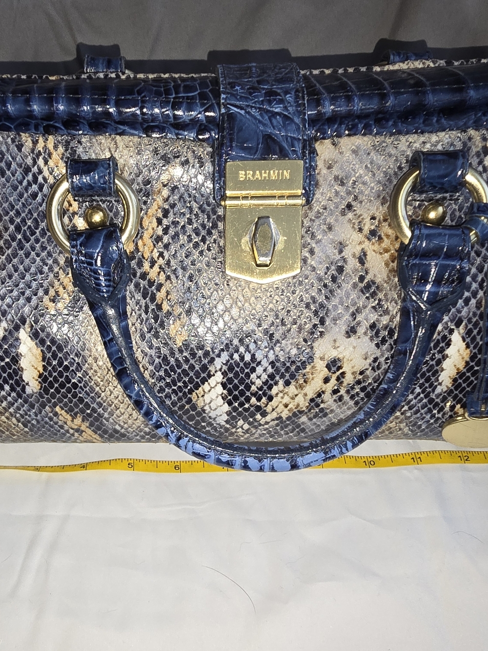 Brahmin Navy Snake-Embossed Leather Satchel - Picture 6 of 9